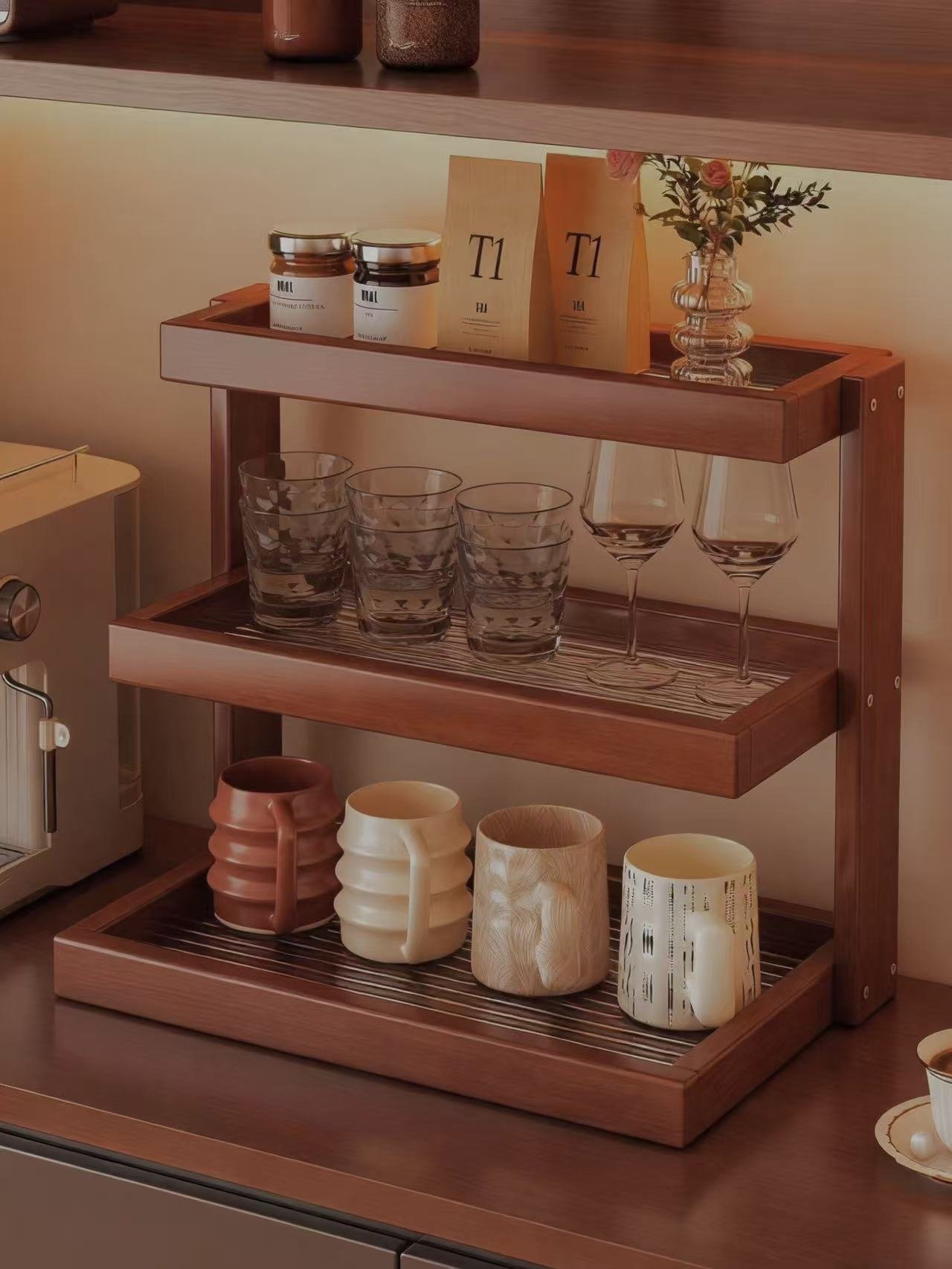 Kitchen Storage Baskets-Solid wood storage rack