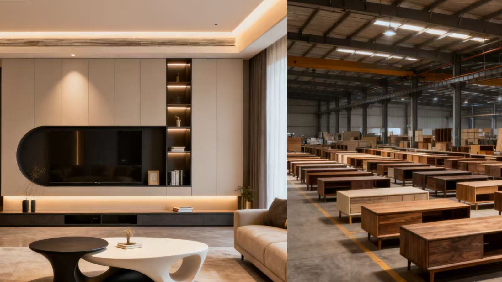 Side-by-side comparison of custom furniture and ready-made furniture in a modern home