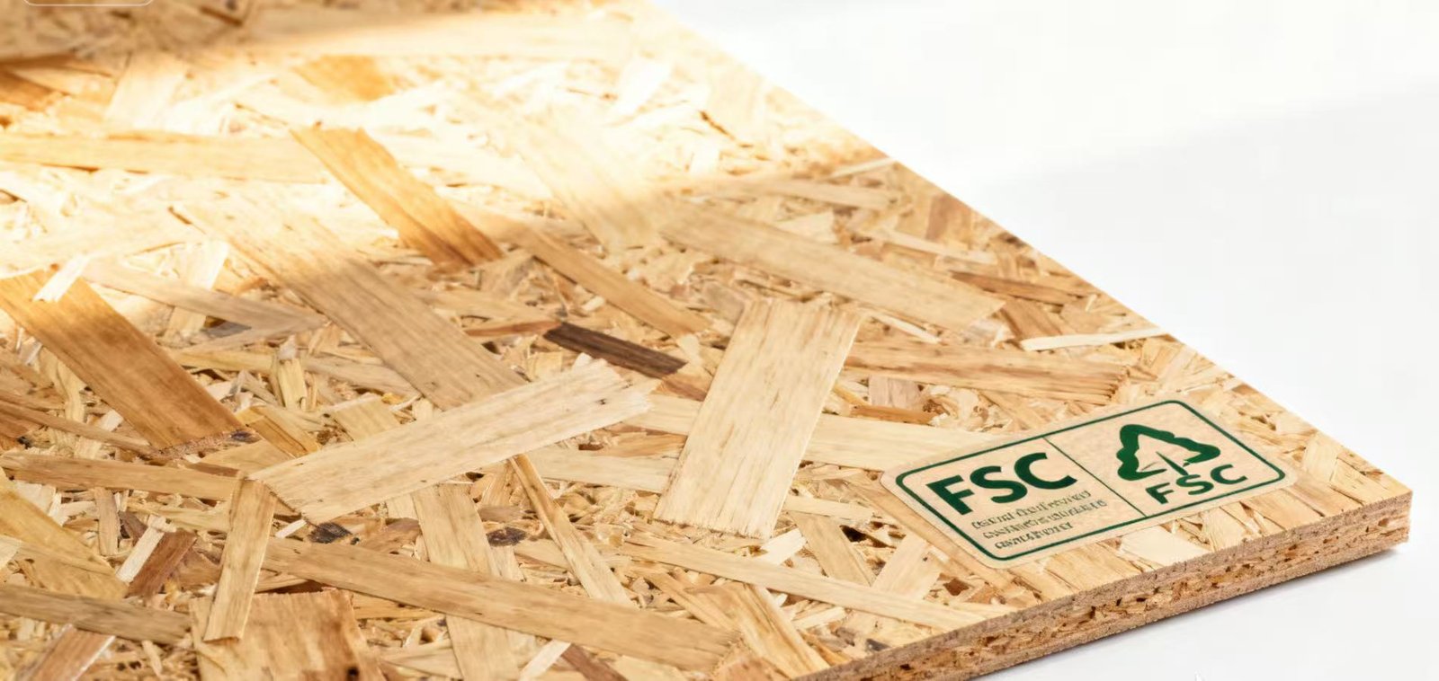 Eco-friendly wood and recycled composite panels with green certification labels displayed