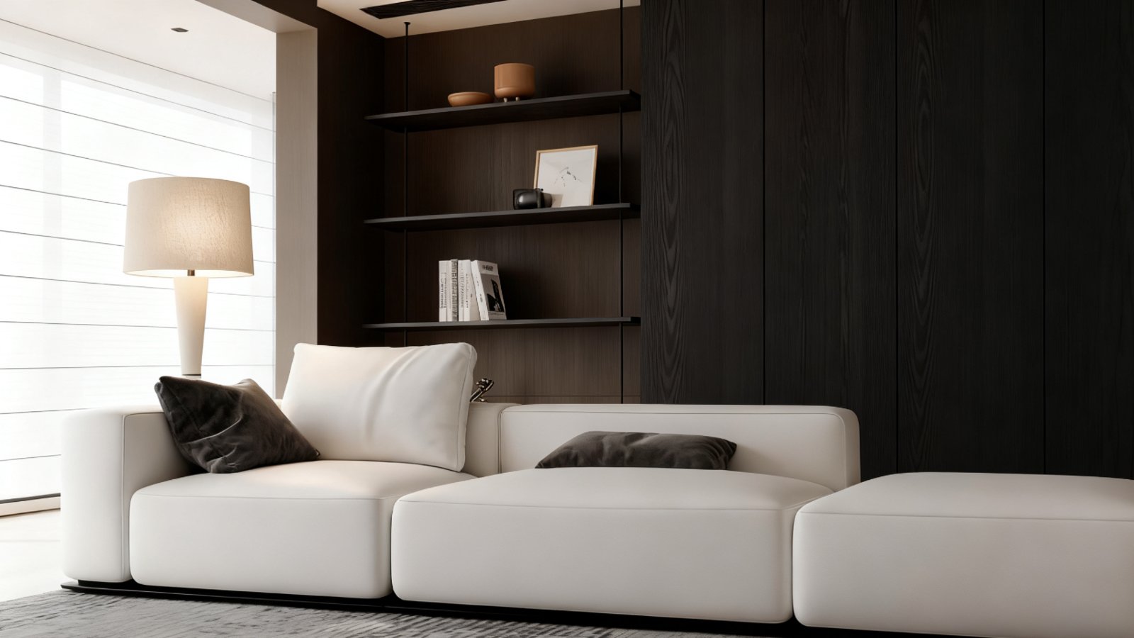 Completed custom furniture pieces in modern living room