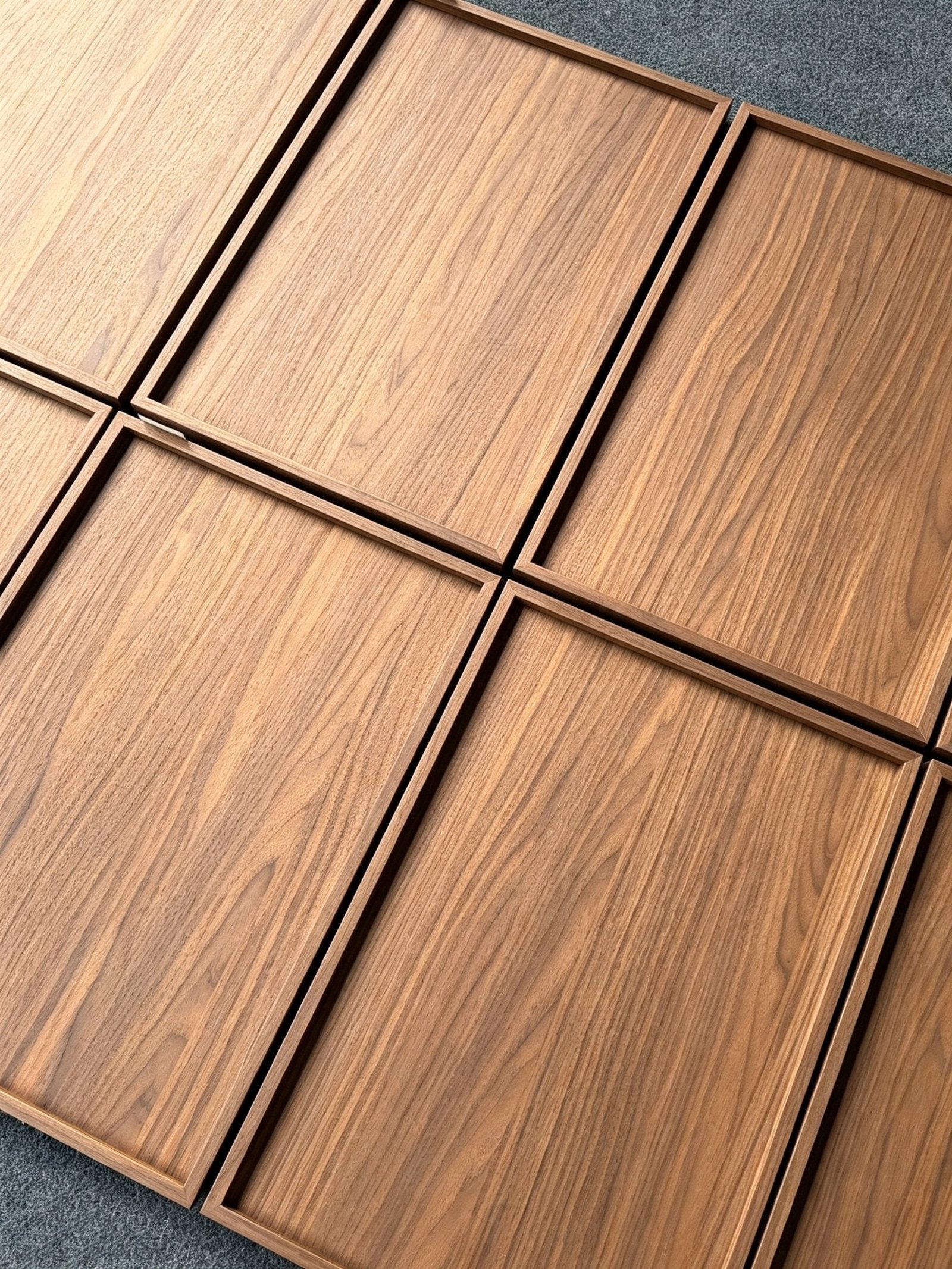 Walnut veneer framed cabinet door with a classic panel design